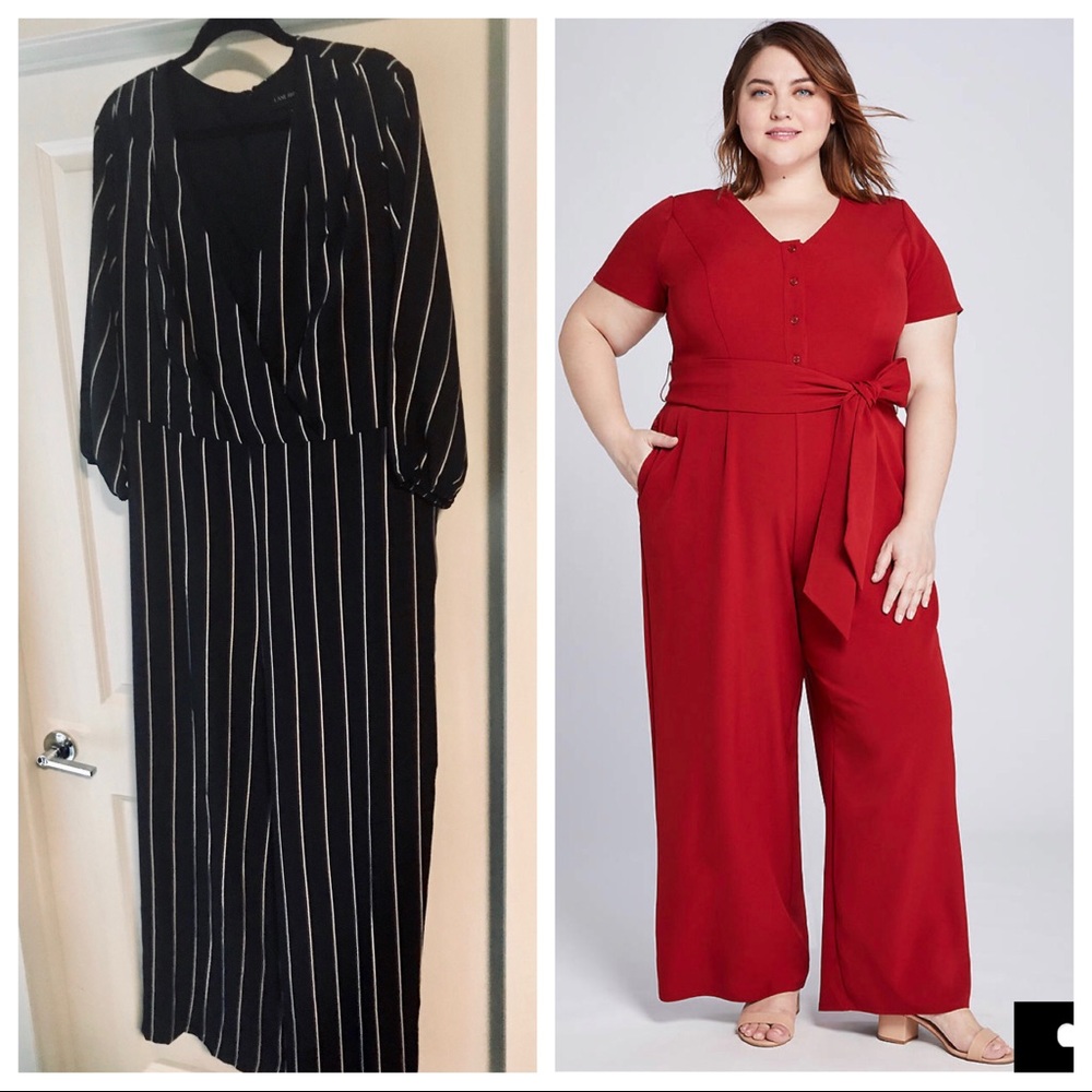 Black, White & Burgundy Striped Jumpsuit